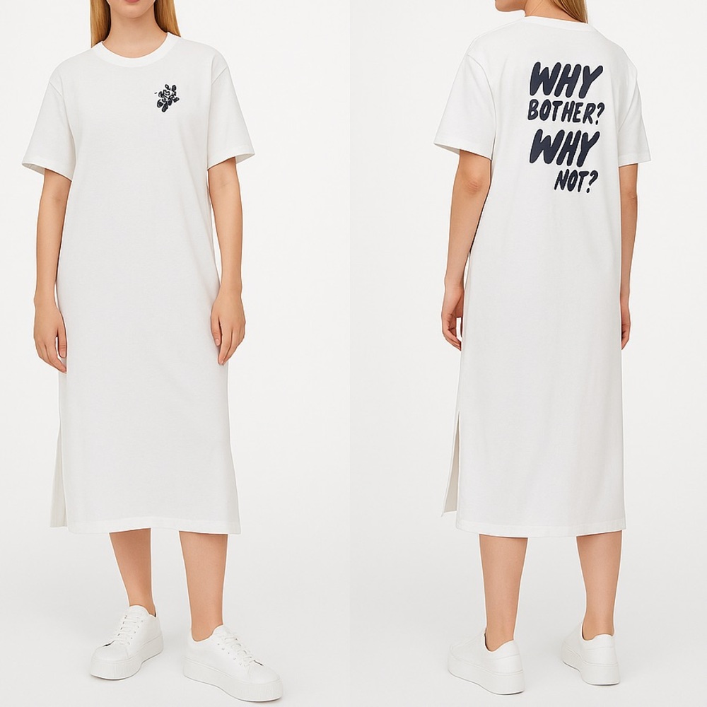 UNIQLO‎ UT X VERDY White T-shirt Midi Dress Size Small Crewneck Graphic Casual